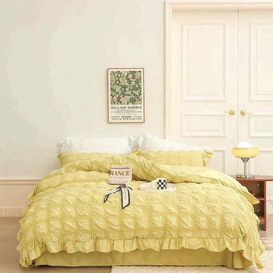 ✨2025 Neu✨4-teiliges Set aus eisigem Seersucker-Steppdecke mit Spitze für den Sommer✈️Kostenloser Versand🌐