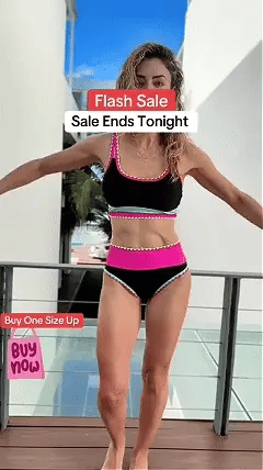 š¼Sportliches 3-teiliges Bikini-Set aus Nylon im Color-Block-Patchwork-Look ā Badeanzug mit hoher Taille und figurformender Wirkung