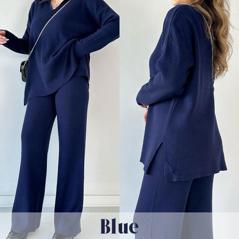🎁 V-neck casual slit knitted two-piece