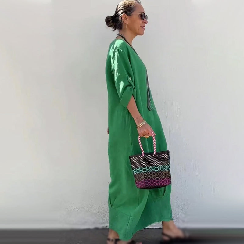 💕Long patchwork dress made of cotton and linen