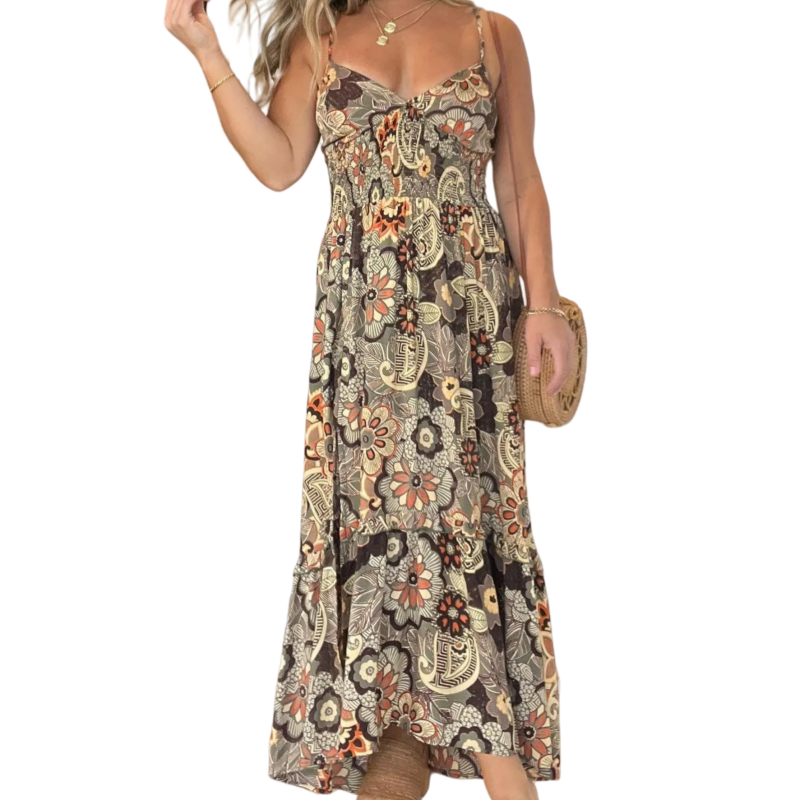 🌺Sconto del 49% sulla prevendita primaverile🍃Vestito lungo sexy con spalline sottili e stampa floreale per donna