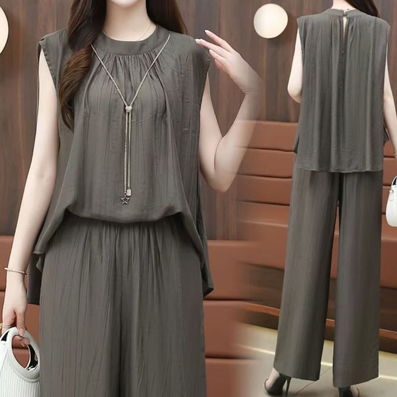 Set elegante e fluente a due parti per donne, top senza maniche e pantaloni con una gamba larga