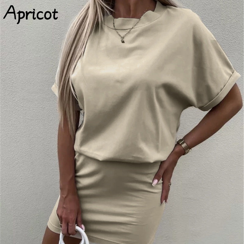 Vestido de mujer de manga corta, figura que pesa con una cintura elástica