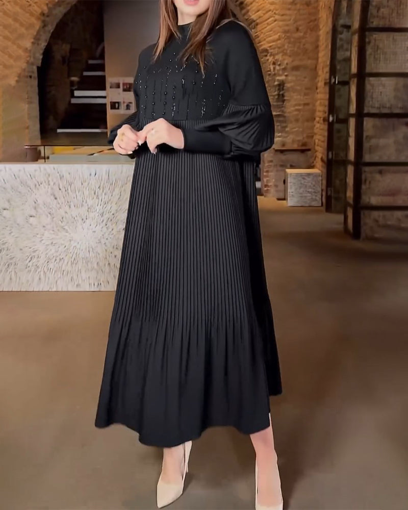 Vestido elegante con mangas de linterna en color de tono completo
