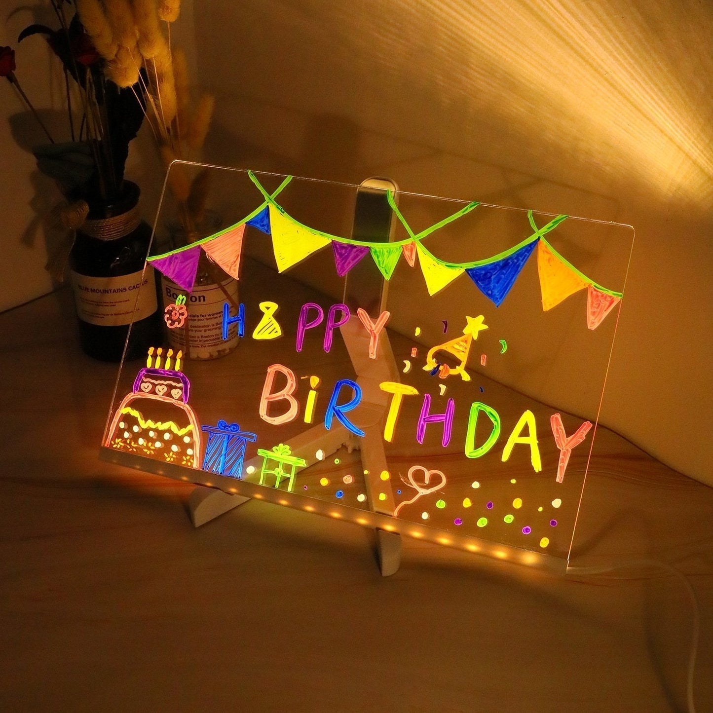 🎄Weihnachtsaktion 🎁Kreatives wiederbeschreibbares Acryl-LED-Nachrichtenschild(kommt mit 7 Stiften)
