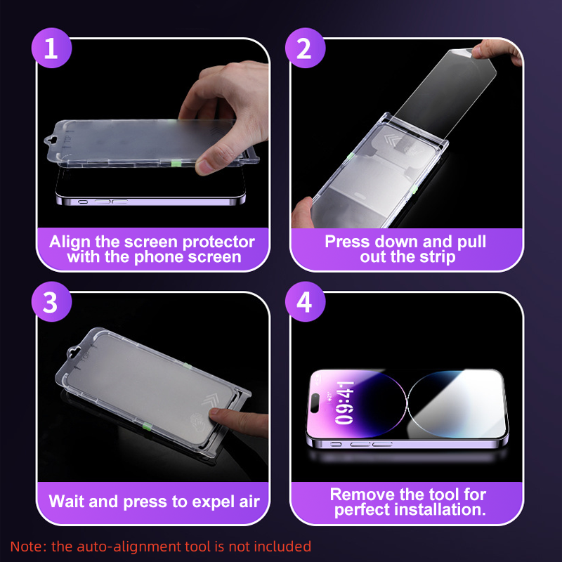 Película de protección de pantalla HD para la serie de iPhone: instalación automática de eliminación de polvo