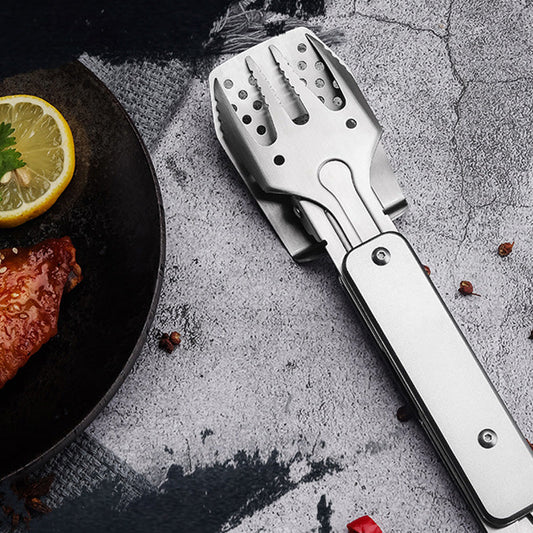 🔥Saldi caldi🥓3 in 1 utensili da campeggio per barbecue, forchetta, spatola e clip
