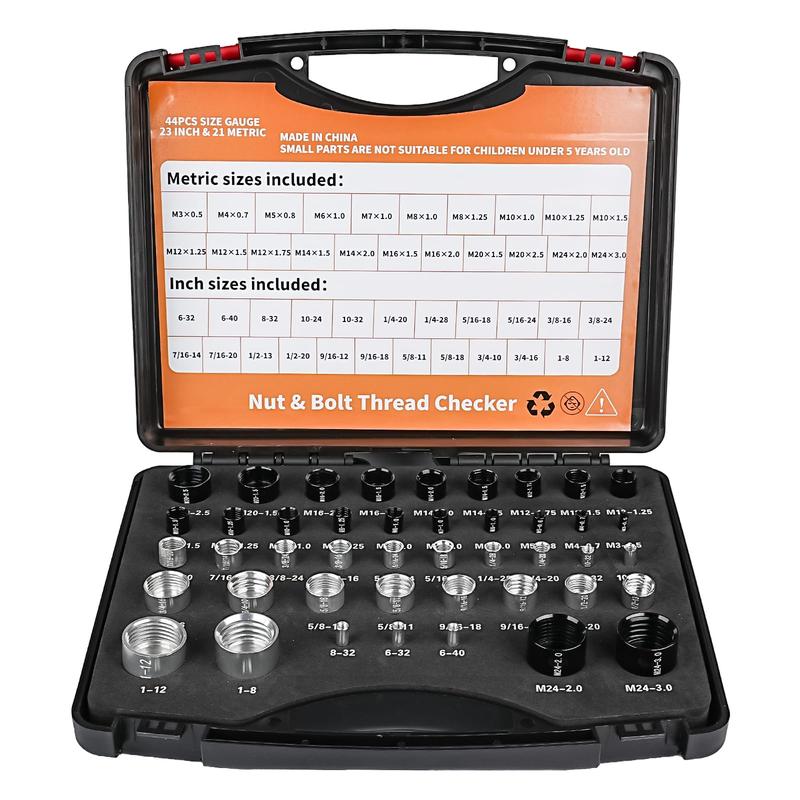 Mother and bolt thread control set for the inspection of solid bolts or thread elements