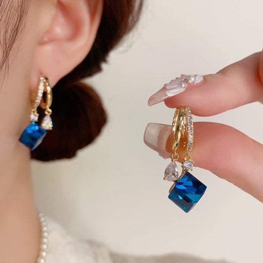 💎Boucles d'oreilles créoles bleues avec cristaux artificiels