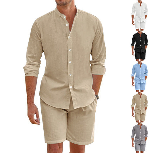 Herren lässiges zweiteiliges Leinen-Set: Oberteil und Shorts
