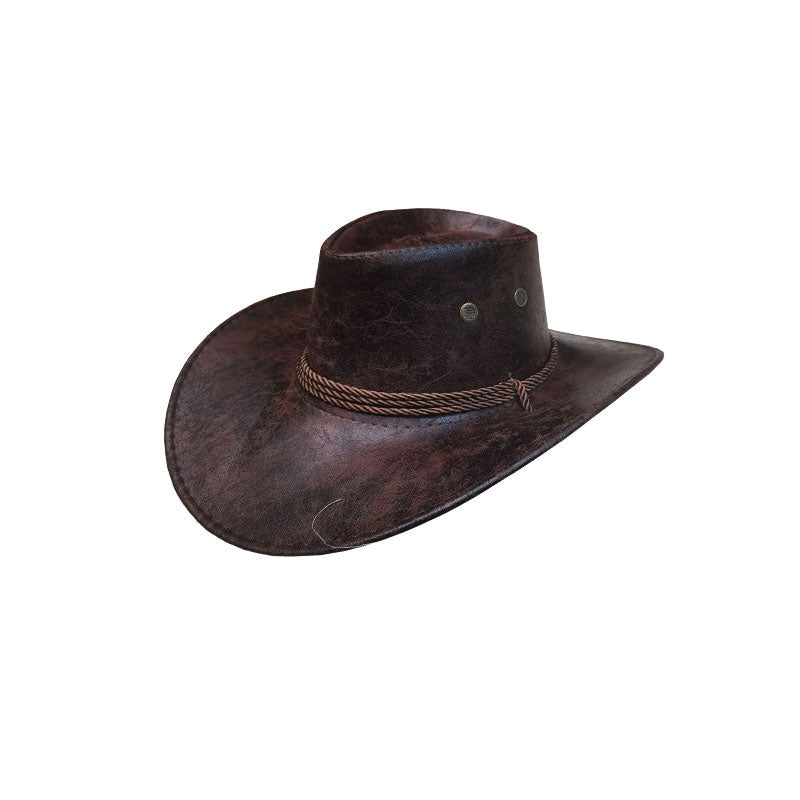 🤠 LIMITED-TIME 50% RABATT! ✨ Vintage-Cowboyhut mit breiter Krempe & Riemen – PU, Einheitsgröße, Verstellbar ☀️