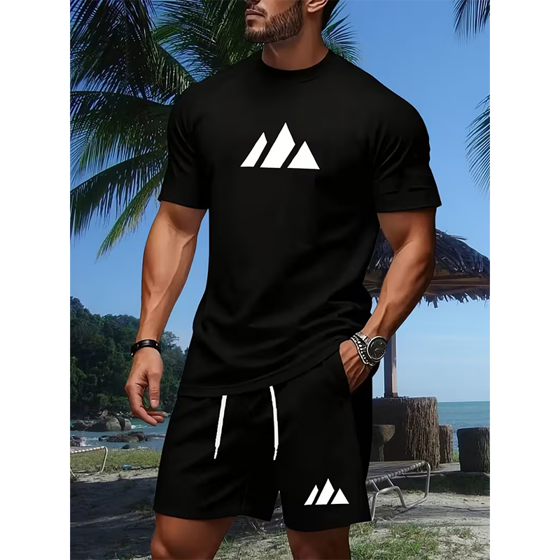 🔥Solange der Vorrat reicht 40 % Rabatt!🎉Herren Kurzarm-T-Shirt & Shorts-Set mit Kordelzug
