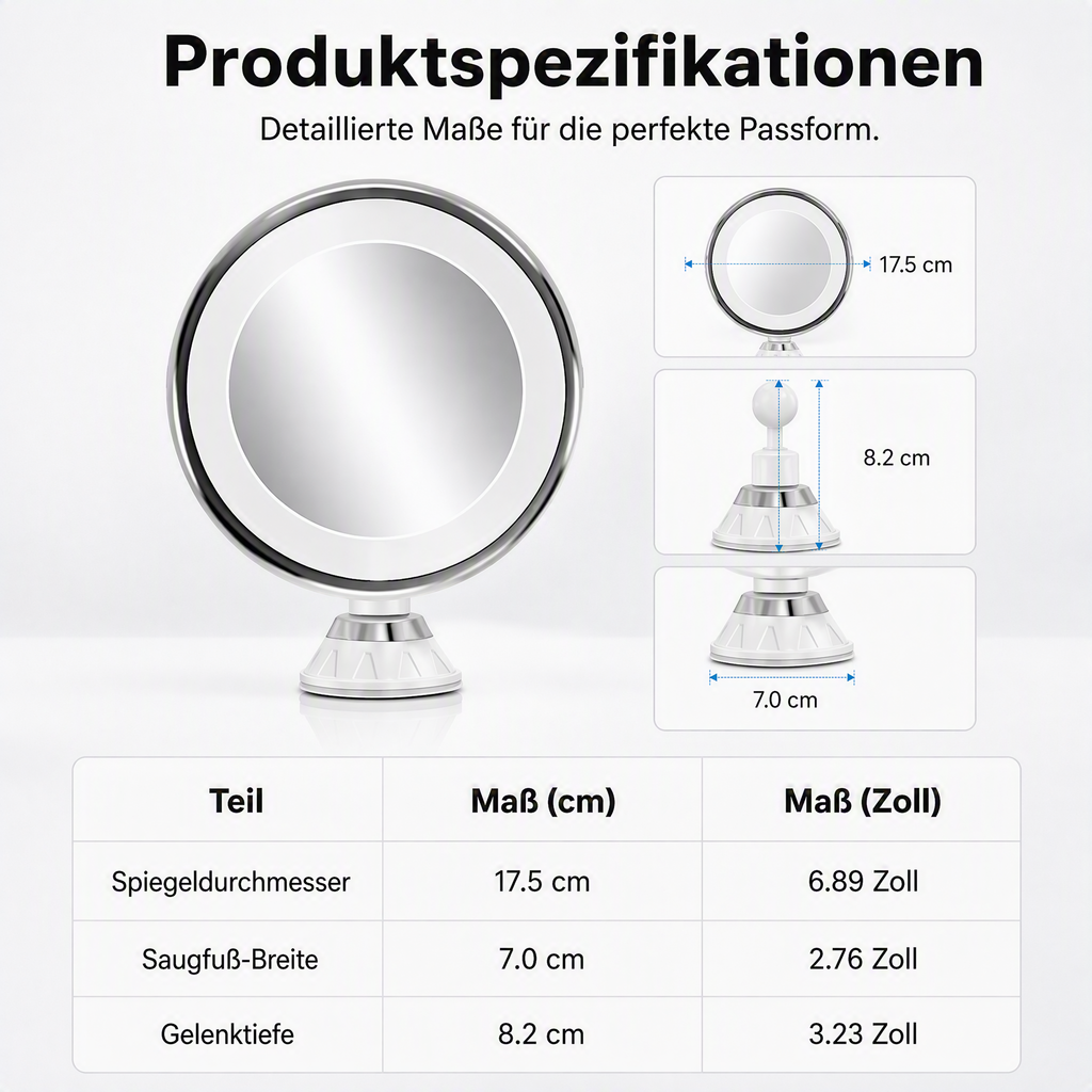 💄✨10‑fach vergrößernder Schminkspiegel|LED‑Beleuchtung & Saugnapf‑Befestigung für perfektes Make‑up