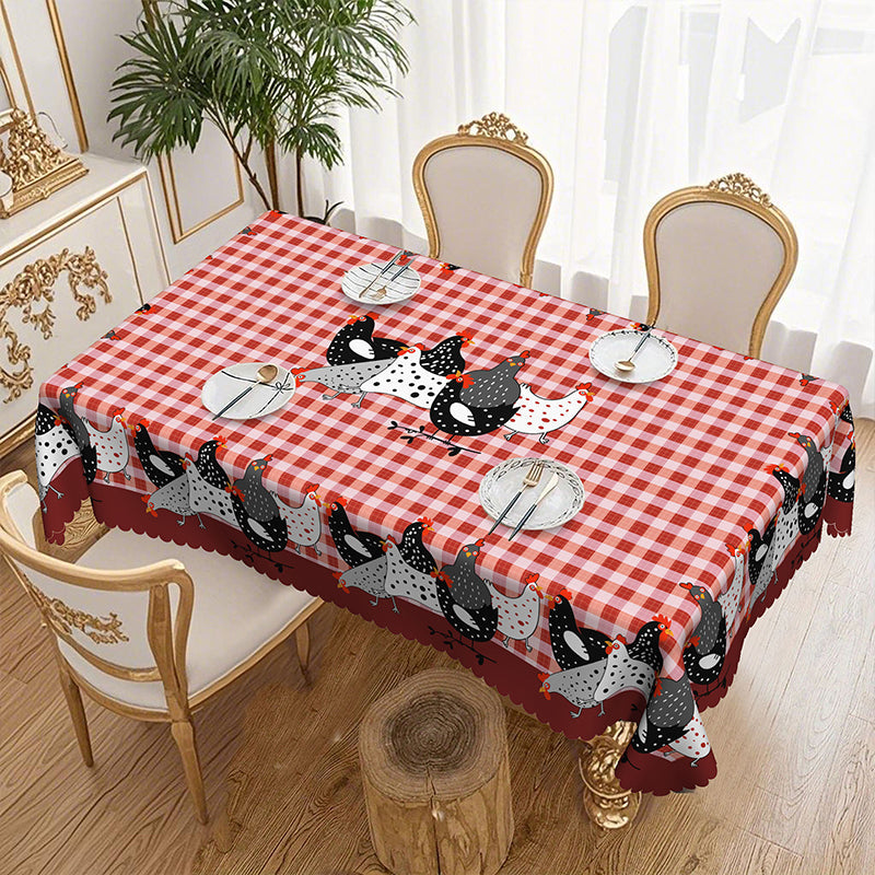 📢📢JETZT 50 % RABATT!! ⏰Tischdecke im Landhausstil mit rotem Karomuster & farbenfrohem Hahn-Print 🐓