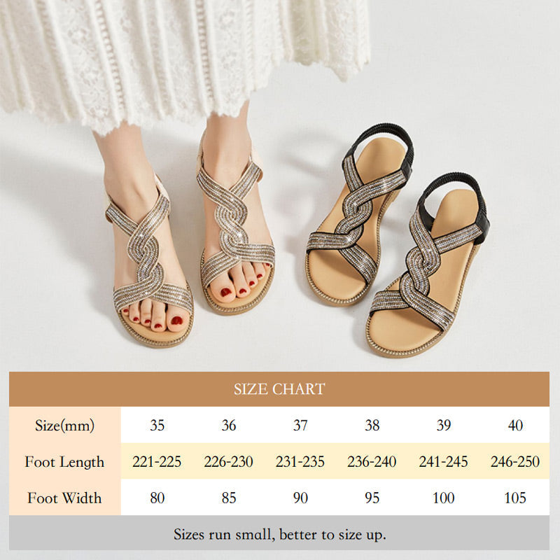Sandalias sinlips con talón de cuña y diamantes de imitación y suela suave