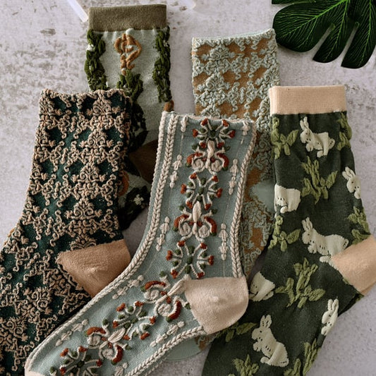 5 Paar Damen Socken aus Baumwolle mit Blumenmuster（50% RABATT）
