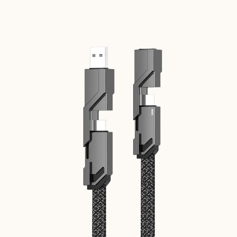 🔥(Compra uno, prendine uno gratis)🔥Cavo di ricarica anti-groviglio piatto intrecciato 4 in 1 con chiusura in velcro