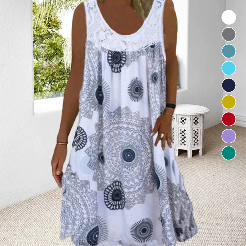 🎁Saldi eccezionali 50% di sconto⏳Abito estivo da donna con stampa senza maniche e scollo a O