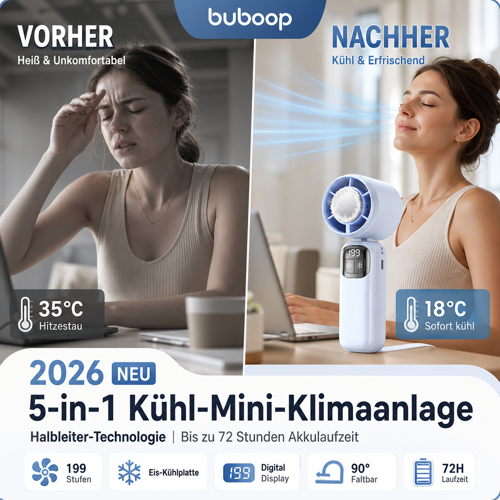 Neues 5-in-1-Kühlgerät 2026 – Handventilator mit Halbleiter-Kühlfunktion – Kühlplatte, 199 Windgeschwindigkeitsstufen, 5-in-1-Funktion und 72 Stunden Akkulaufzeit ❄️🌀