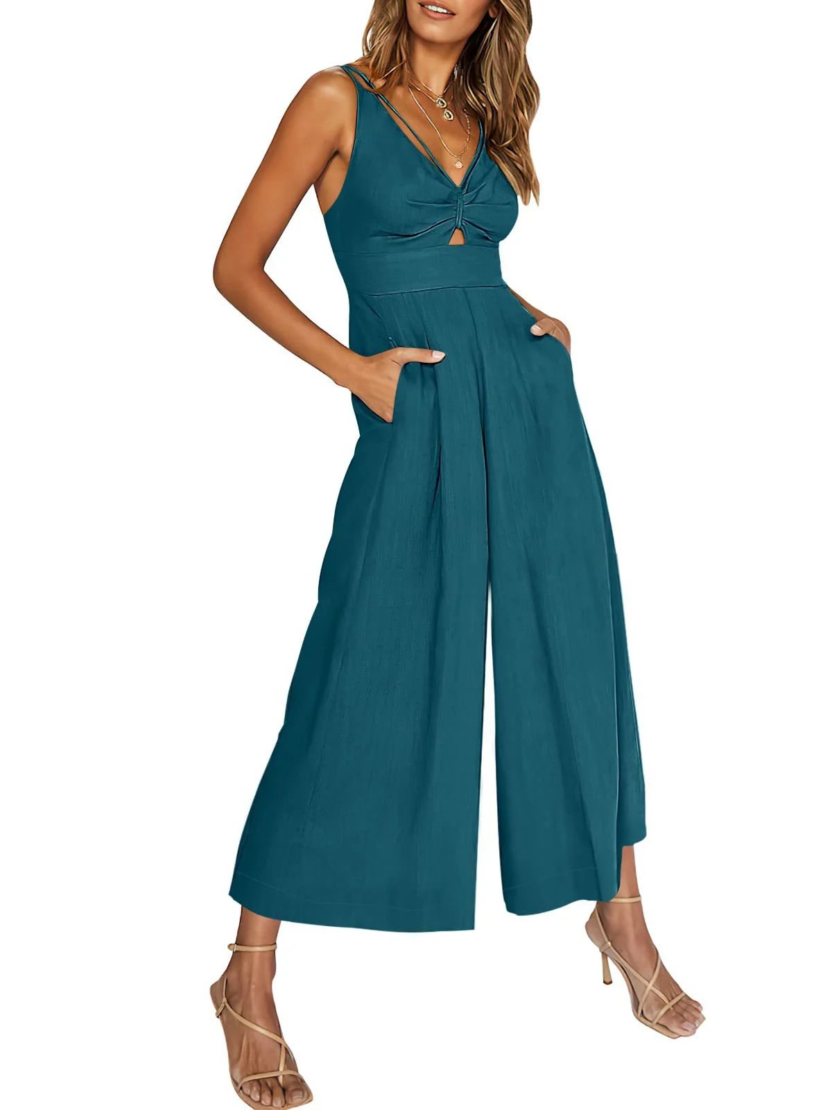 🤩V-hals jumpsuits met hoge taille en uitsparingen