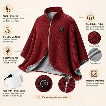🛋️❤️Freihändig tragbarer, mit Reißverschluss versehener, beheizbarer USB-Schal | Schnelle Erwärmung für die Arbeit am Schreibtisch und zum Entspannen in Innenräumen🧣