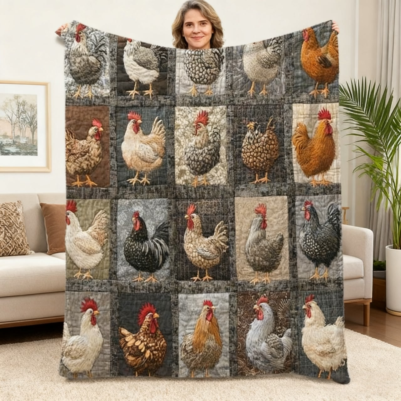 ⏳Begrenzte Zeit 50% Rabatt🍂Vintage Plaid-Decke mit Hahn-Motiv