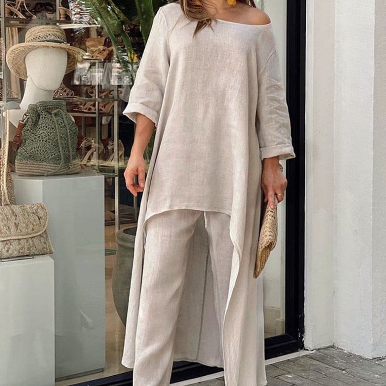 💥Dernier jour 49% de réduction💥💕Costume décontracté à la mode en lin de couleur unie pour femme💃