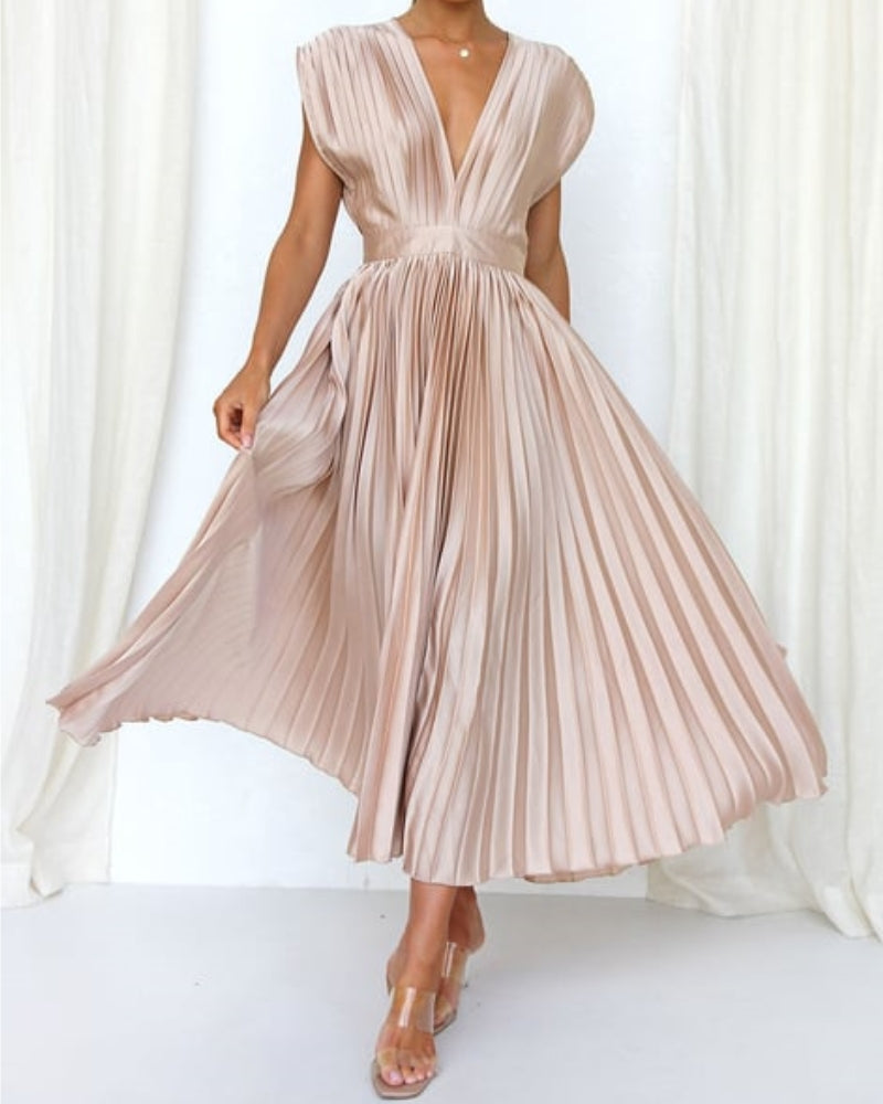 💃 Saldi eccezionali 50% di sconto⏳Abito con gonna plissettata drappeggiata e scollo a V