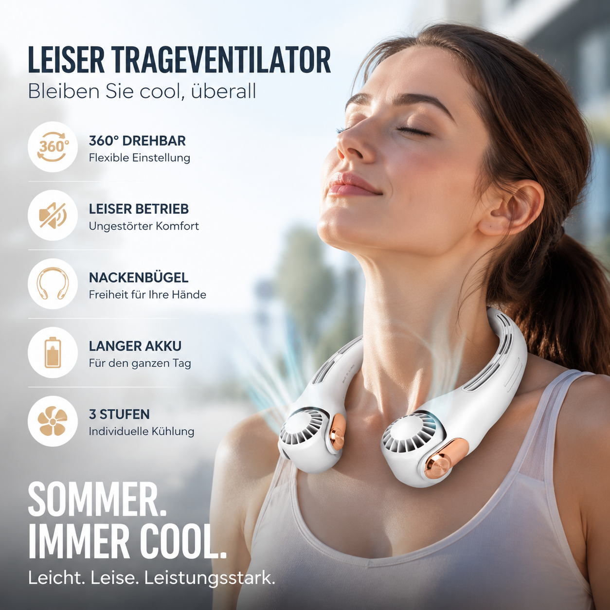 🥳2026 SONDERANGEBOT🥳💞ÜBER 50.000 VERKAUFT!🍃 Halsventilator mit Luftkühlung – extrem leise, um 360° drehbar, 3 Geschwindigkeitsstufen. Freihändige Kühlung, 48 Stunden Akkulaufzeit. Ein Muss für den Sommer! 😎🌬️