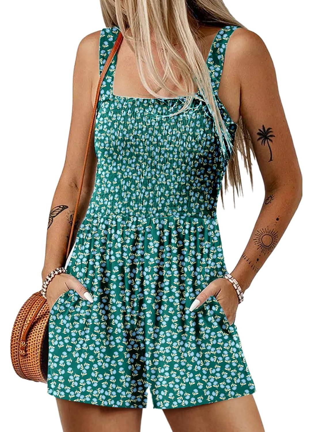 🌞Sommer-Schnäppchen🔥💃Sommer-Overall ärmellos mit Smock-Optik – Bequem & lässig💕