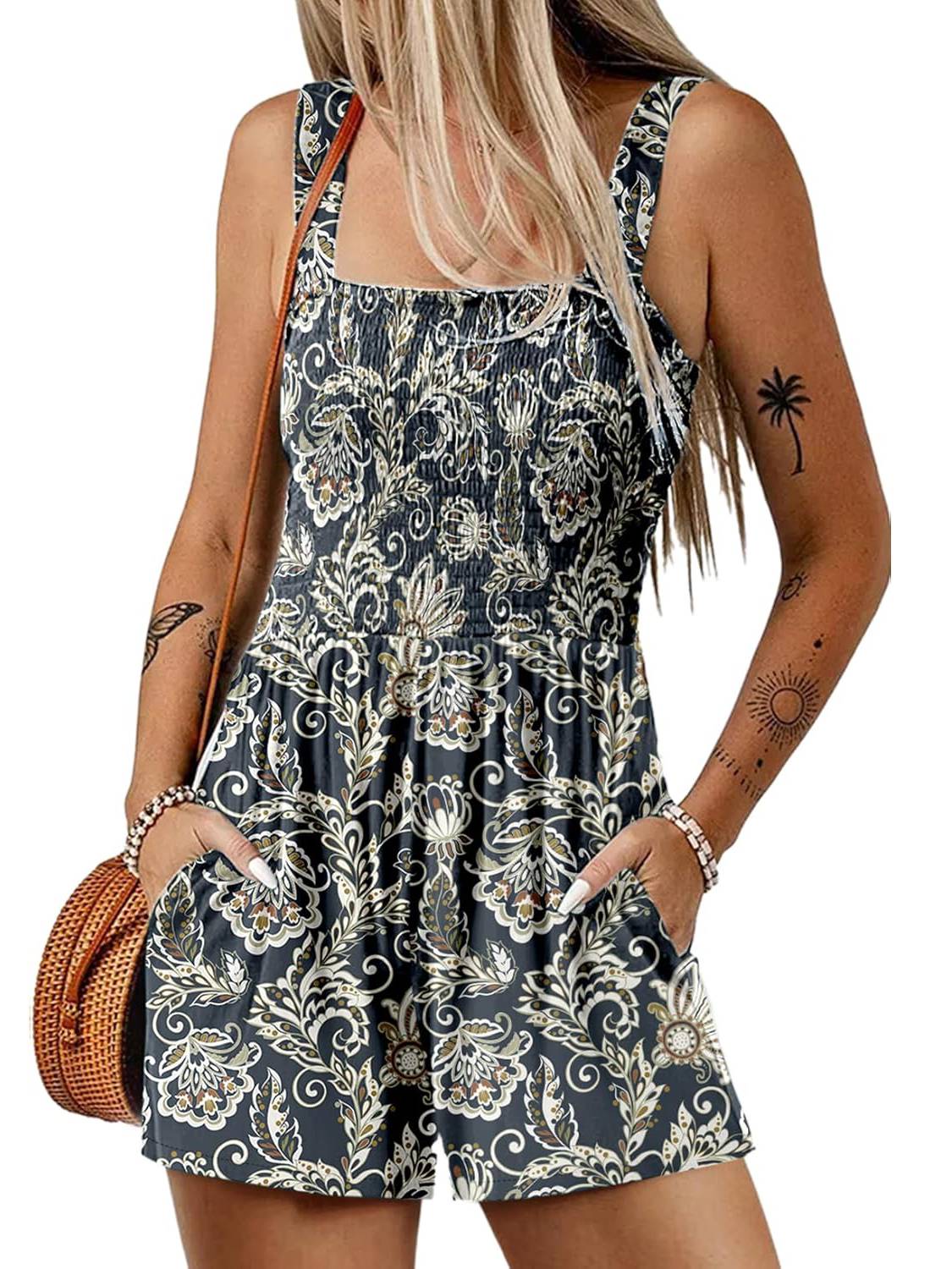 🌞Sommer-Schnäppchen🔥💃Sommer-Overall ärmellos mit Smock-Optik – Bequem & lässig💕