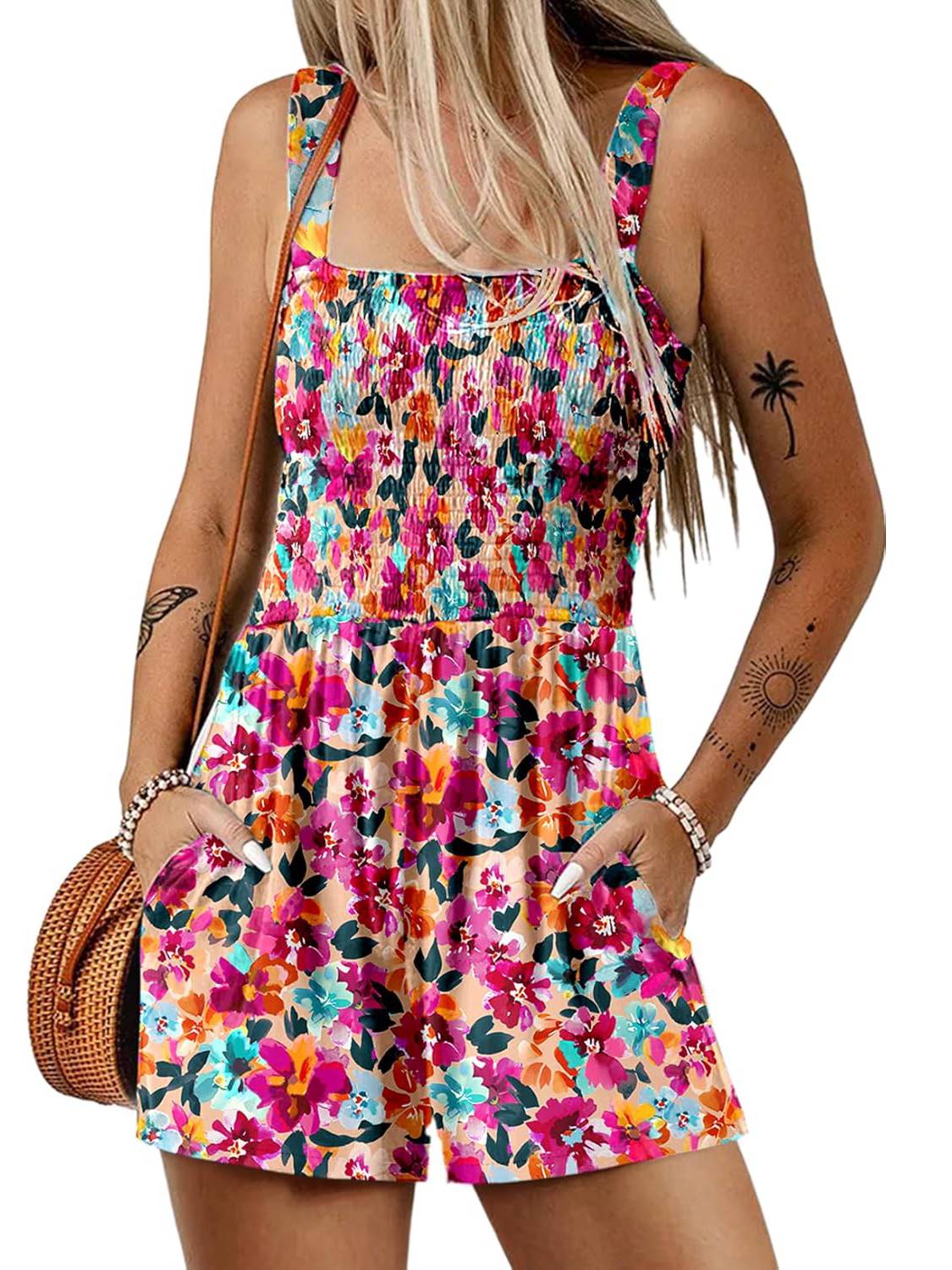 🌞Sommer-Schnäppchen🔥💃Sommer-Overall ärmellos mit Smock-Optik – Bequem & lässig💕
