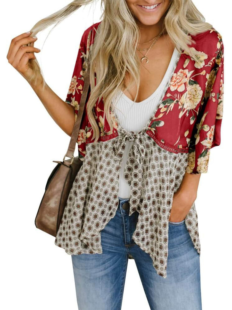 📢📢Großer Ausverkauf läuft!⏰🌸Damen-Kimonos mit Blumenmuster, Rüschenärmeln und Bindegürtel – luftige Boho-Cardigans im lockeren Schnitt