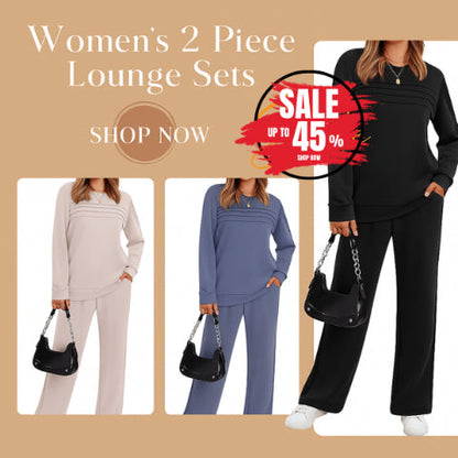 🔥LETZTER TAG 50 % RABATT💓Set aus Damen-Oberteil mit Rundhalsausschnitt und Hose mit Kordelzug💯