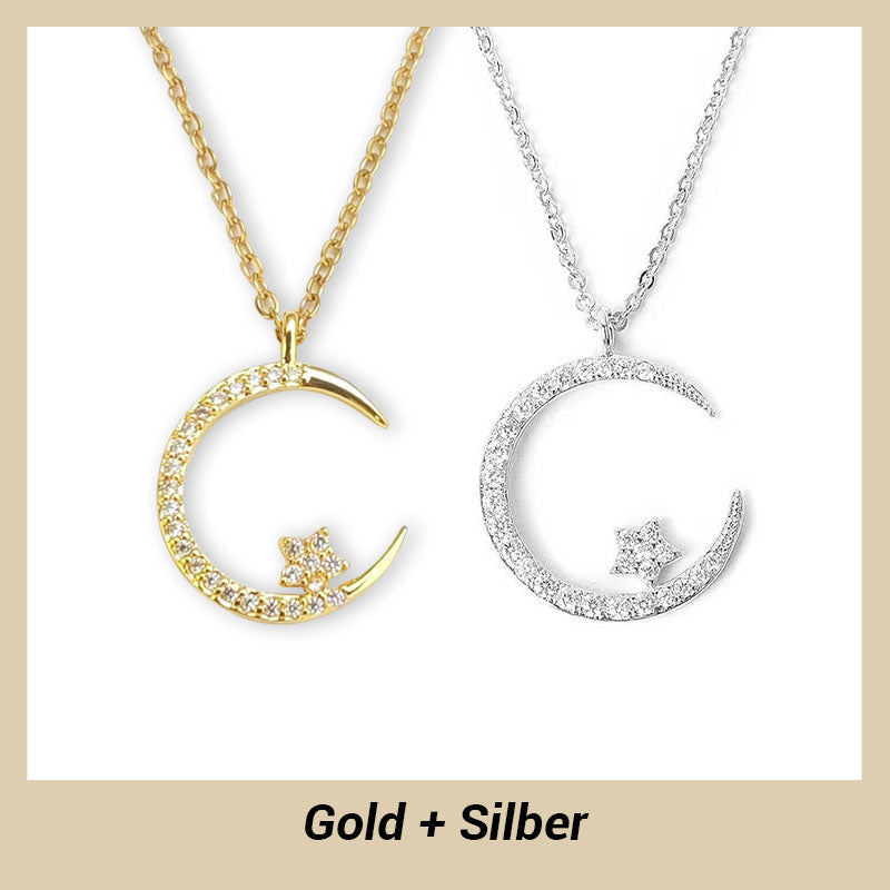 ⌛50 % auf alles! 🌙Funkelnde Mond & Stern Halskette