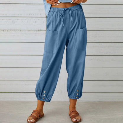 🔥50% rabatt🔥Damenhose aus Baumwoll-Leinen-Mischung mit weitem Bein und lockerer Passform