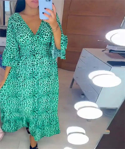 🔥 Damen Baumwoll Wrap Kleid mit Leopardenmuster