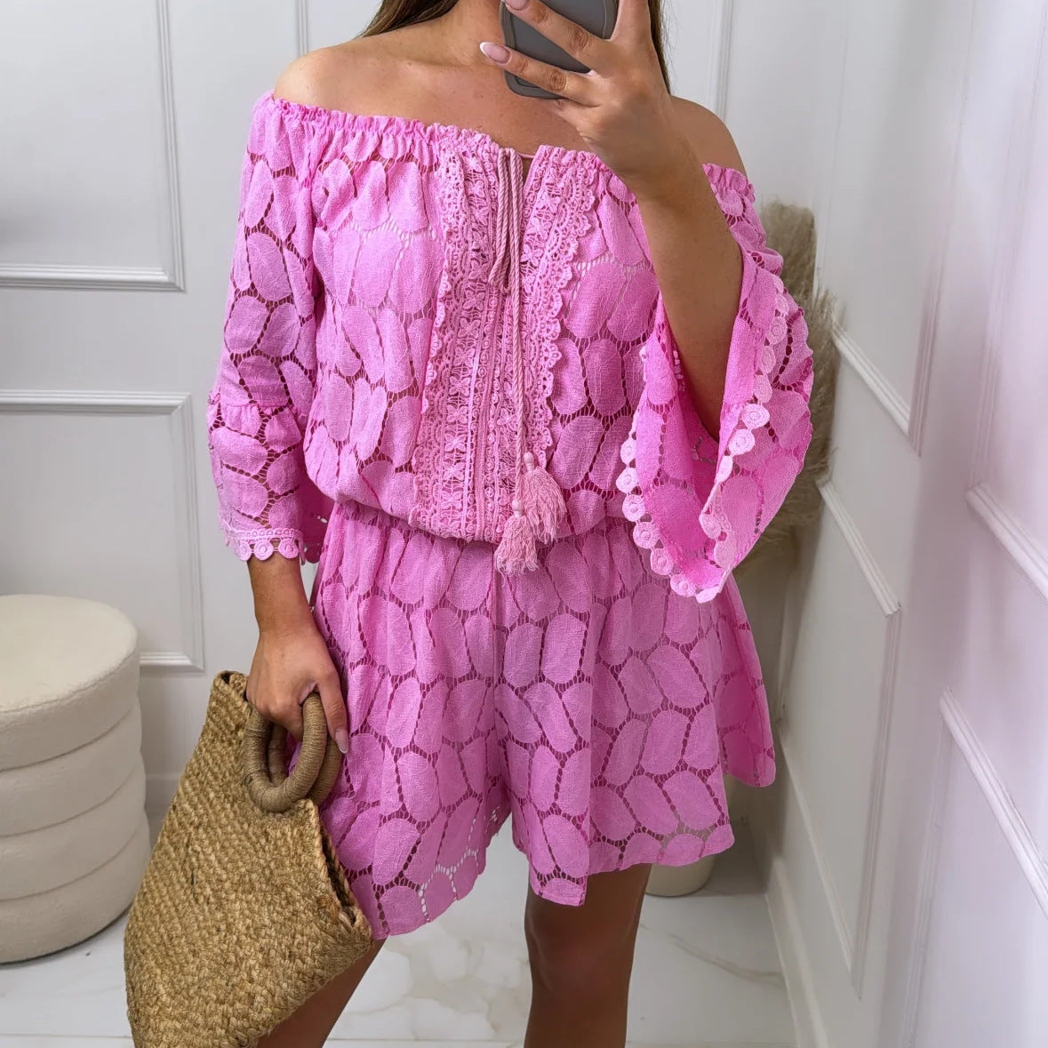 Abito da pizzo a V-collo corto casual da donna