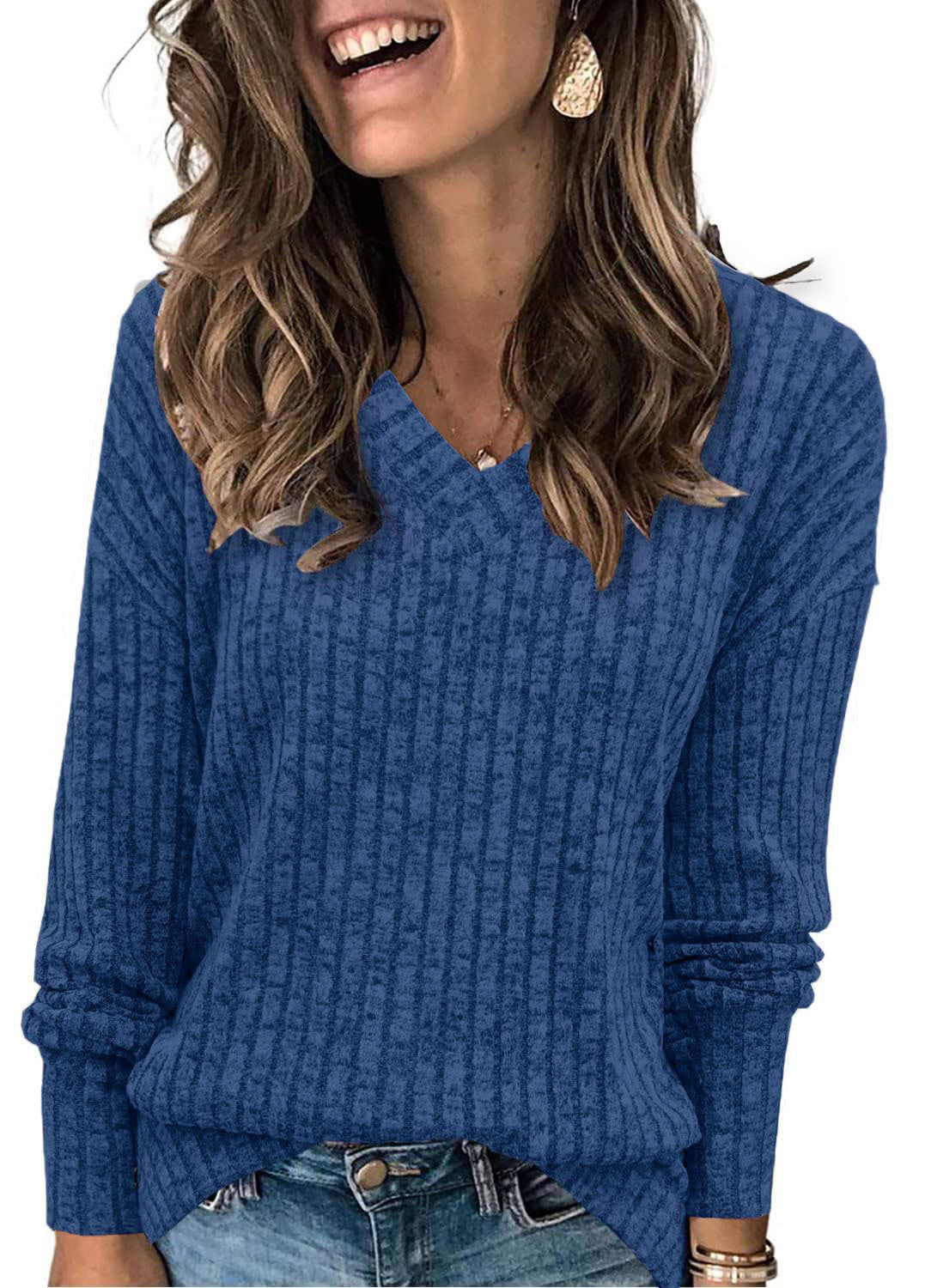🔥Solange der Vorrat reicht 40 % Rabatt!🎉Damen-Pullover mit V-Ausschnitt und langen Ärmeln in Uni-Farbe