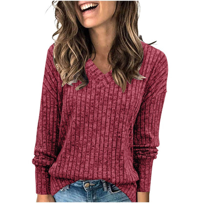 🔥Solange der Vorrat reicht 40 % Rabatt!🎉Damen-Pullover mit V-Ausschnitt und langen Ärmeln in Uni-Farbe