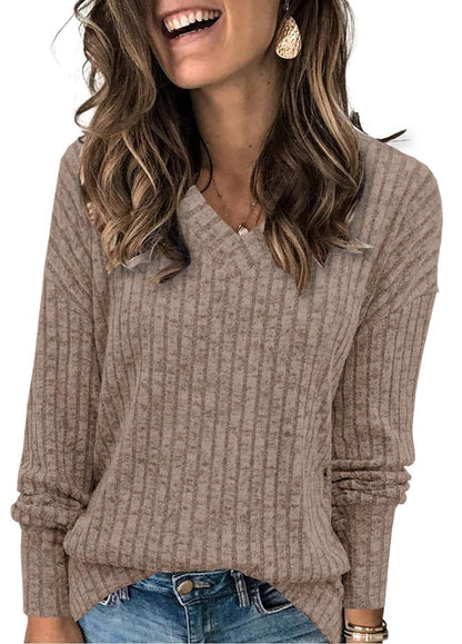 🔥Solange der Vorrat reicht 40 % Rabatt!🎉Damen-Pullover mit V-Ausschnitt und langen Ärmeln in Uni-Farbe