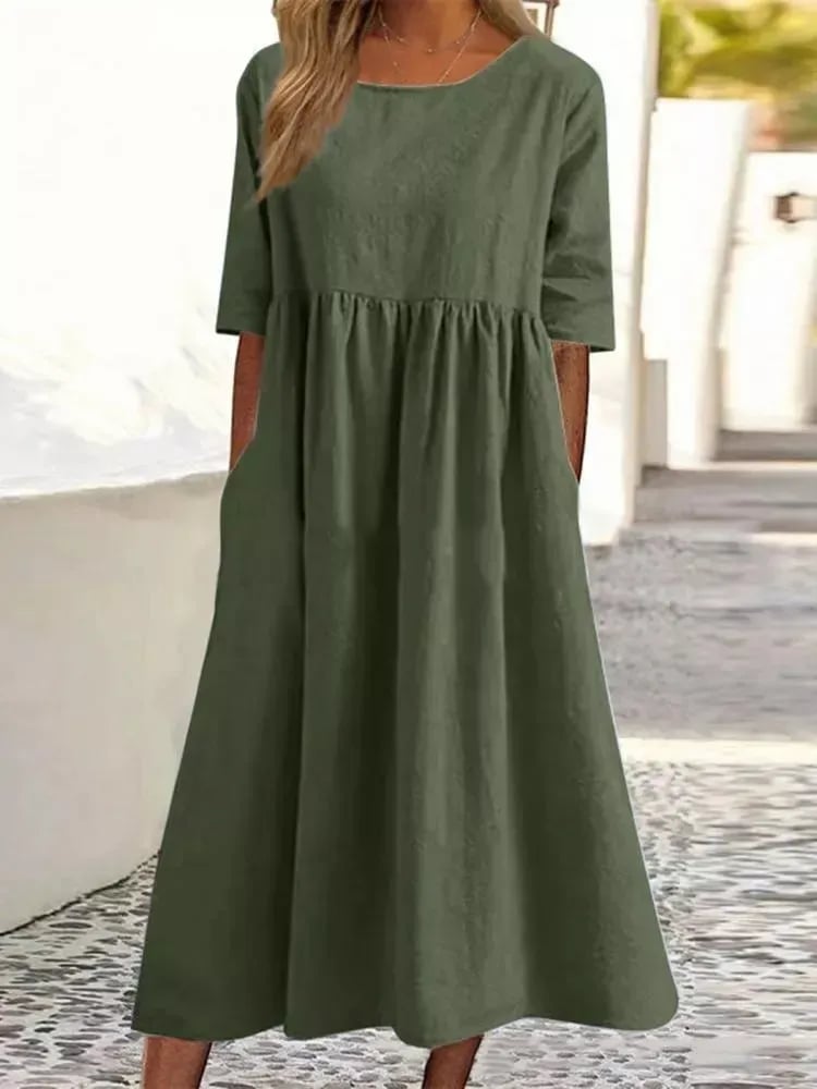 🌸🌸Abito casual da donna in cotone con tasche per alimenti, stile casual e basic, per attività all'aperto
