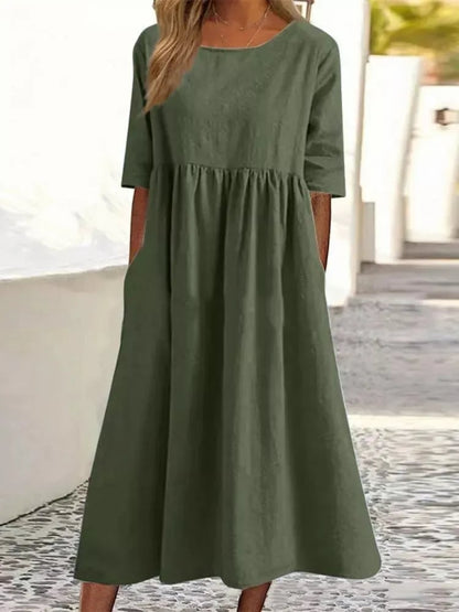 🌸🌸Abito casual da donna in cotone con tasche per alimenti, stile casual e basic, per attività all'aperto