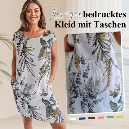 🌷50% DISCOUNT❤️‍🔥Printed round neck cotton and linen dress for women