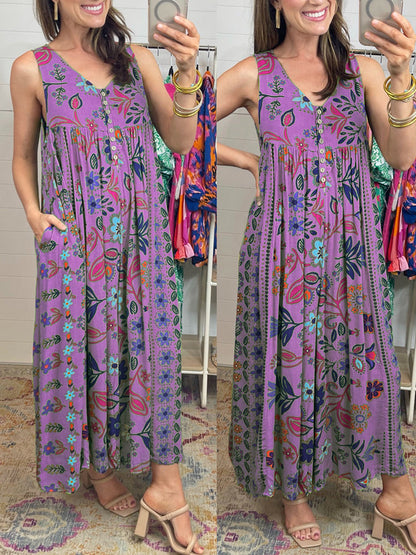 🔥50 % rabatt i spesialtilbud🔥Løs ermeløs jumpsuit i vintage-stil med blomstertrykk