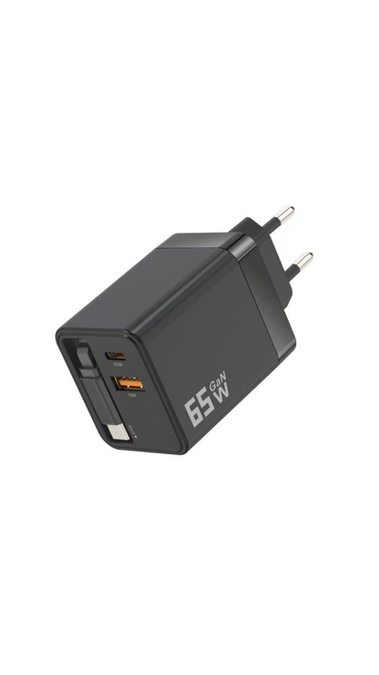 ❄️Sommerfrische 50 % Rabatt!⚡65W GaN-Schnellladegerät 3-in-1 – kompakter USB-C Ladeadapter mit einziehbarem Kabel für Handy, Tablet & Laptop