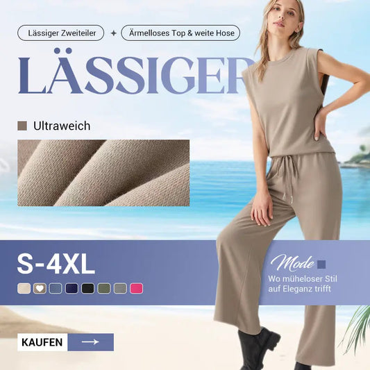 🌺2025 Neue Frauen Casual Cap Sleeve Top Wide Leg Crop Pants Zweiteilige Sets🌺