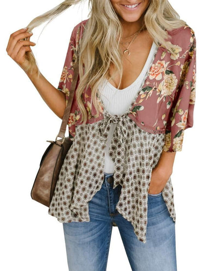 📢📢Großer Ausverkauf läuft!⏰🌸Damen-Kimonos mit Blumenmuster, Rüschenärmeln und Bindegürtel – luftige Boho-Cardigans im lockeren Schnitt