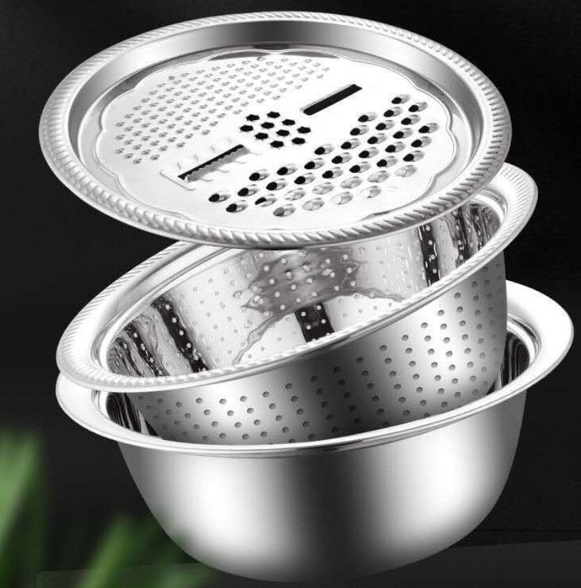 🥗 3-in-1 Set mit Schüssel, Abtropfschale & Reibe – Integrierter Abtropfkorb Zum Waschen, Abtropfen & Mischen Für Eine Effiziente Küche ✨