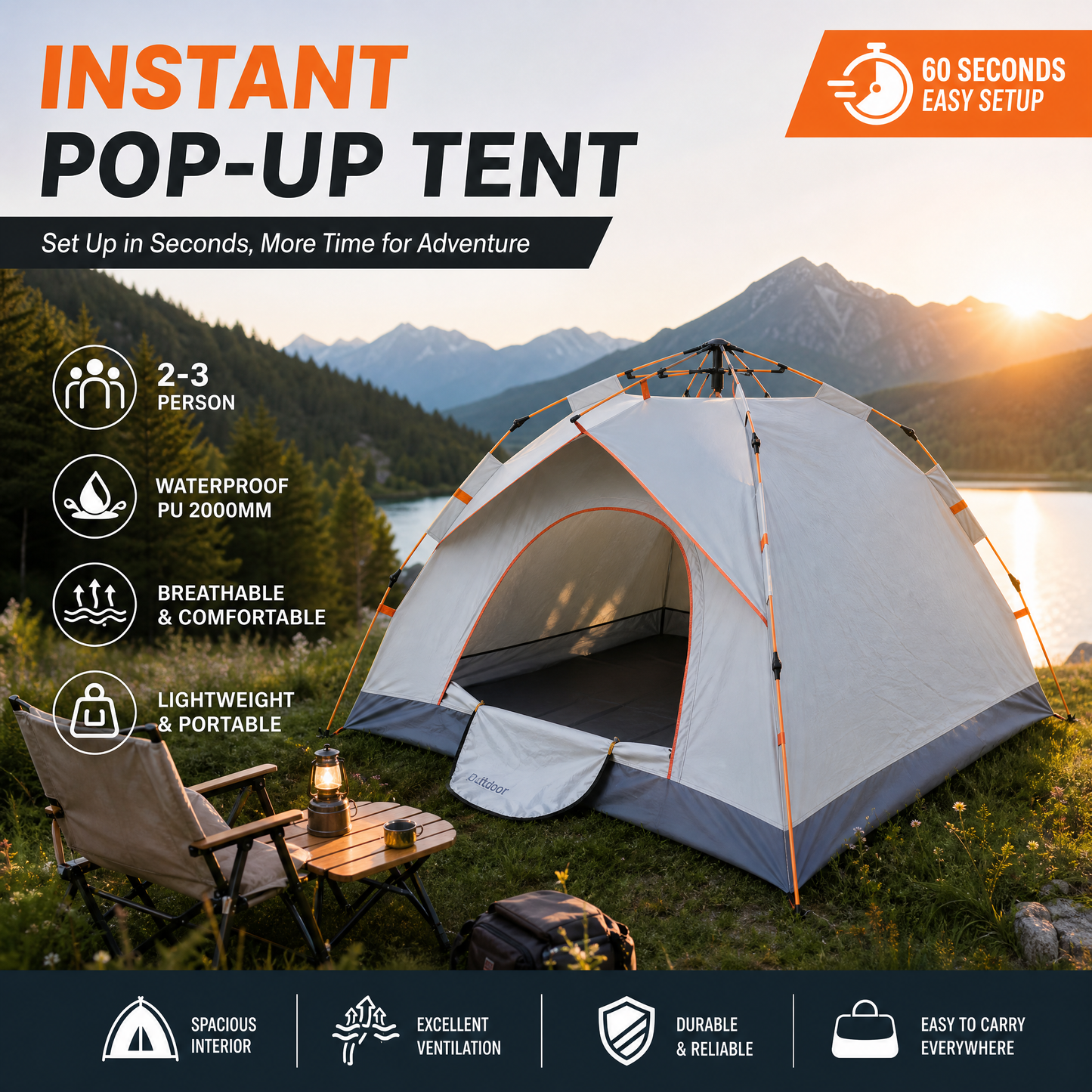 🥳HEISSER SALE 2026🥳💞50.000+ VERKAUFT!👵❤️Sonderangebot – Automatisches, schnell aufzubauendes, regensicheres Campingzelt-Set